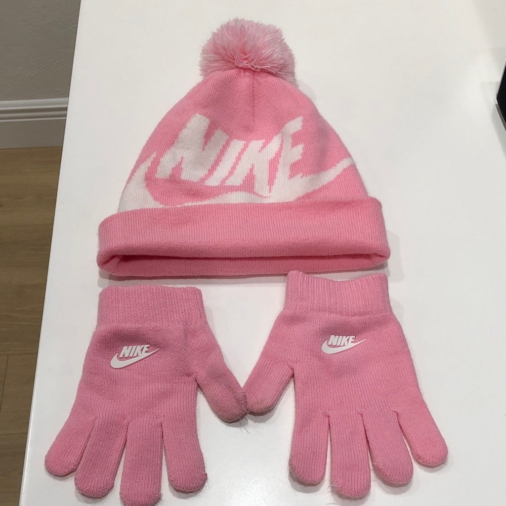 Nike Kids Pink Beanie and Gloves Set